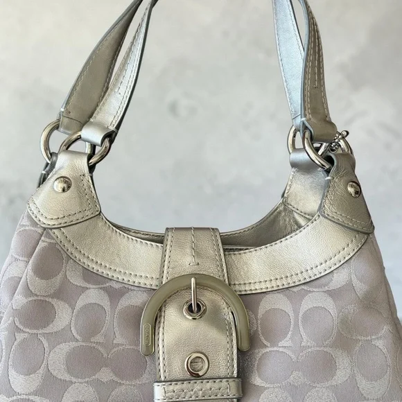 Coach Grey Pale Lilac & Silver Signature Hobo Shoulder Bag Vintage - Picture 5 of 14